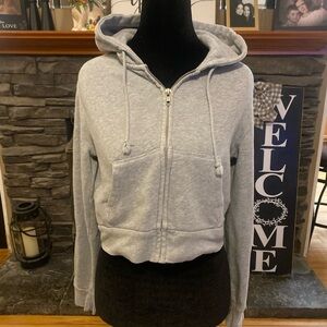 Brandy Melville Light Gray Cropped Zip-Up Hoodie